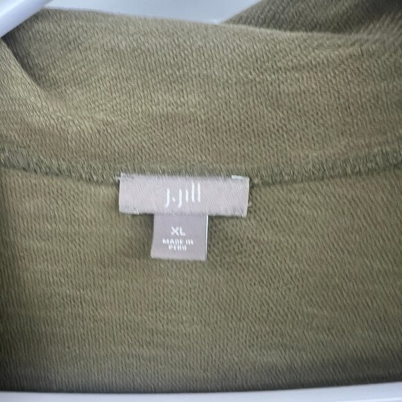 J.Jill Olive Green 100% Cotton Open Front Cardigan Sweater Jacket Women's XL - Picture 2 of 4